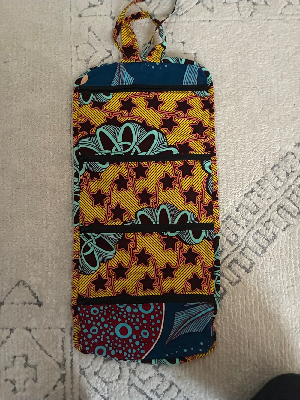 Vibrant Patterned Hanging Organizer - Yellow, Teal, Burgundy